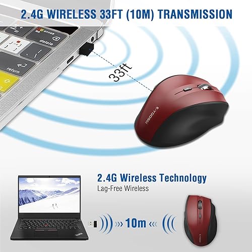 Miniatura 3 de E-YOOSO Mouse inalámbrico para laptop, mouse óptico portátil para computadora, 6 botones, inalámbrico de 2.4 GHz con receptor USB, 5 niveles 4800