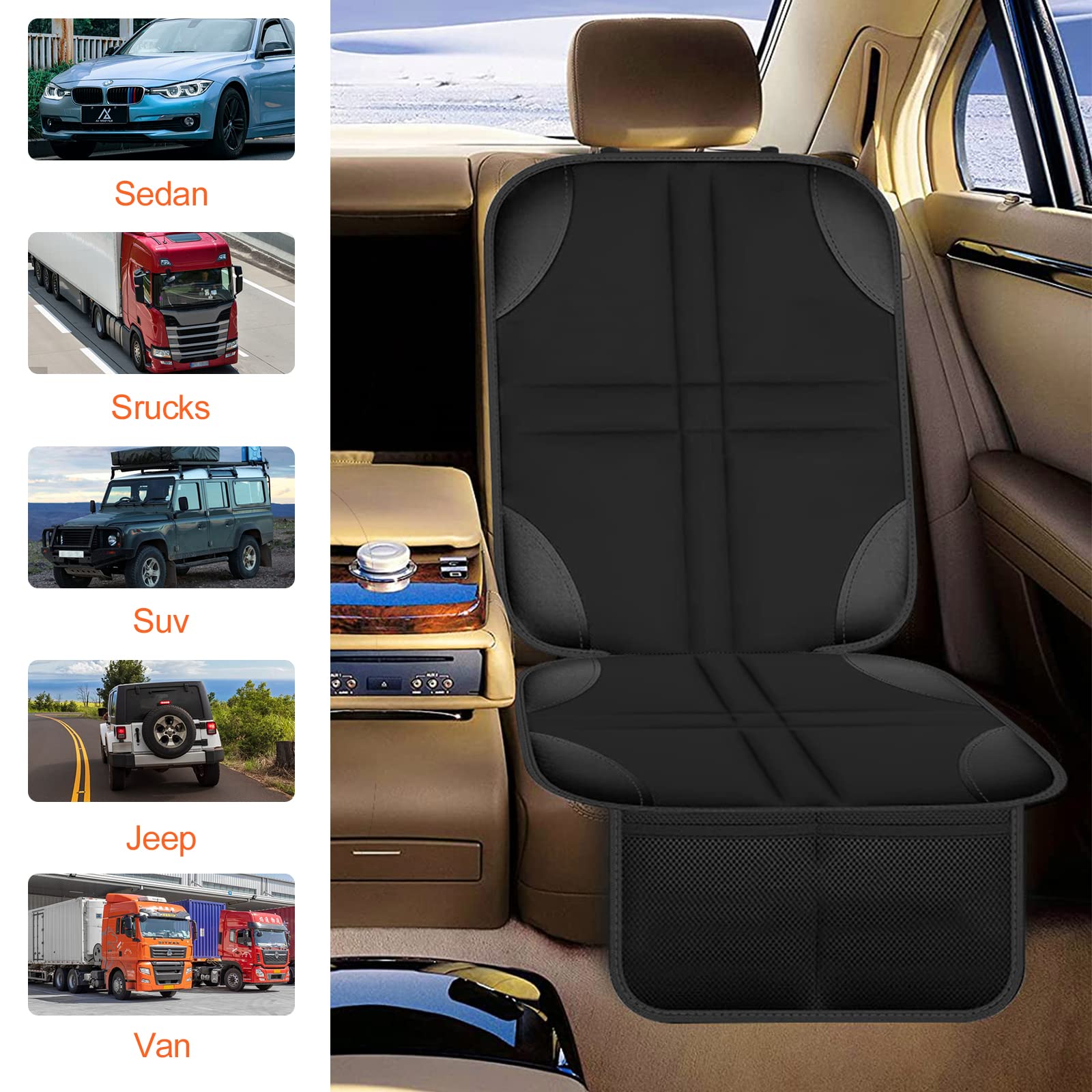 Protector Asiento Coche Silla Bebe, Antideslizante Impermeable Funda Coche Asiento Compatible Isofix con Organizador Bolsillos, Universal Protector Seguro Respaldo para Asiento Infantil