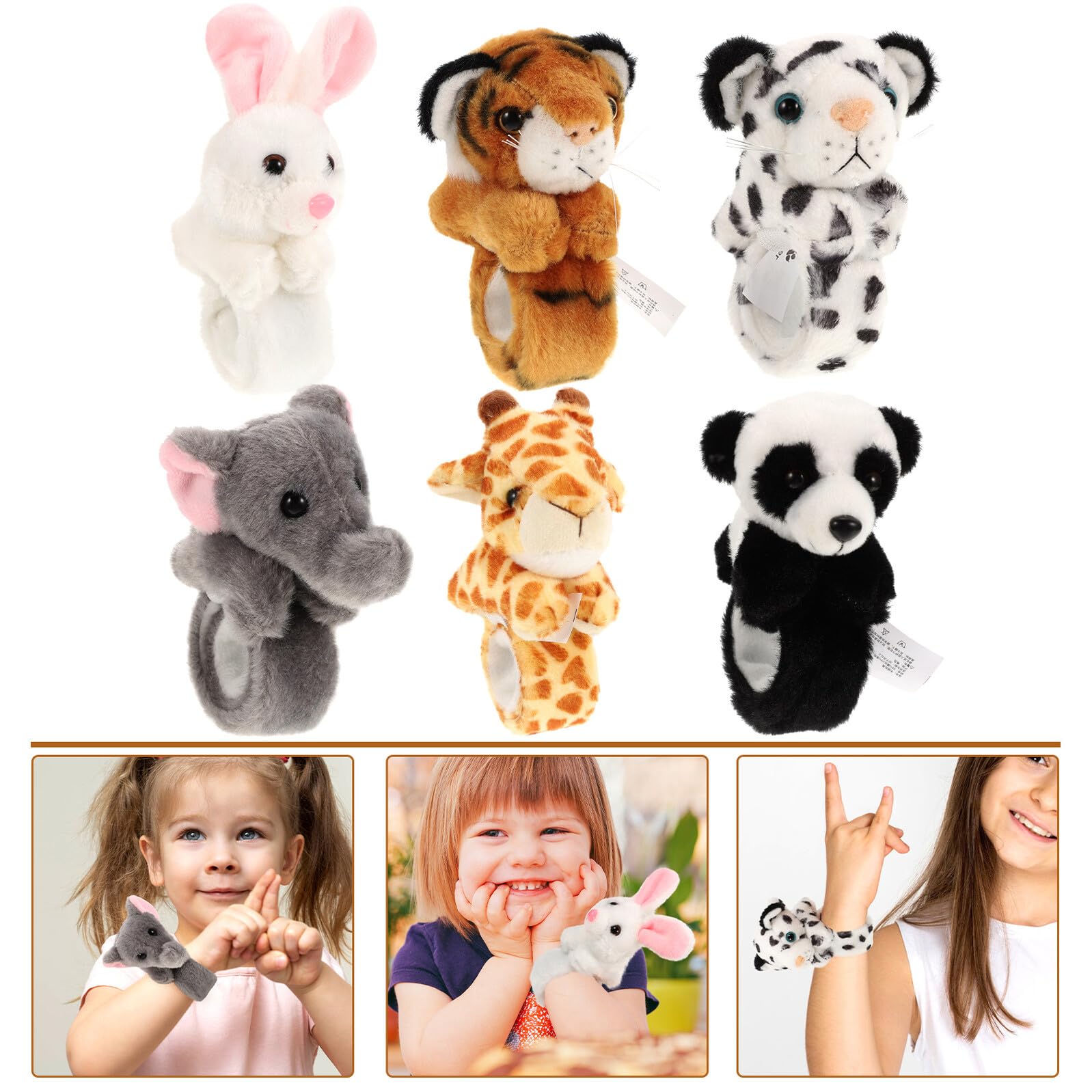 Didiseaon Pulseras de Animales de Peluche 6 Piezas Diseño de Tigre Amarillo Leopardo Nieves Jirafa Elefante Conejo y Panda Ideales para Fiestas Infantiles y Regalos