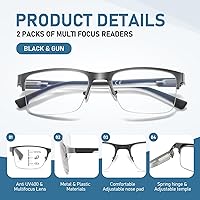 Vista 4 de LKEYE Gafas de lectura multifoco para hombre, sin línea, lector multifocal progresivo, luz azul, marco de metal, lentes trifocales