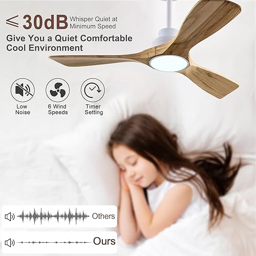 Miniatura 2 de Ventilador de techo de madera de 42 pulgadas con control remoto de luces, motor CC silencioso de 3 aspas, ventiladores de techo para patio, sala de