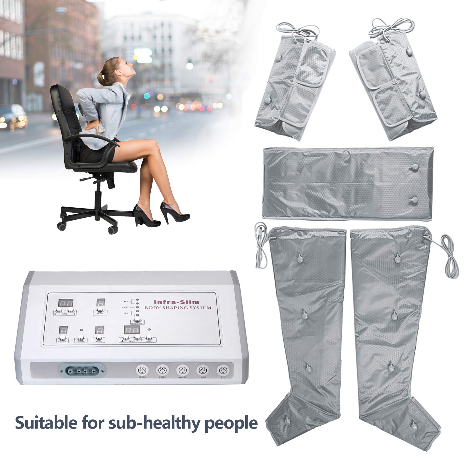 Dispositivo di drenaggio linfatico a infrarossi, massaggiatore a pressione da 400 W, con 6 modalità, 7 livelli di intensità e timer, massaggio a pressione dell'aria per gambe, braccia, addome e vita