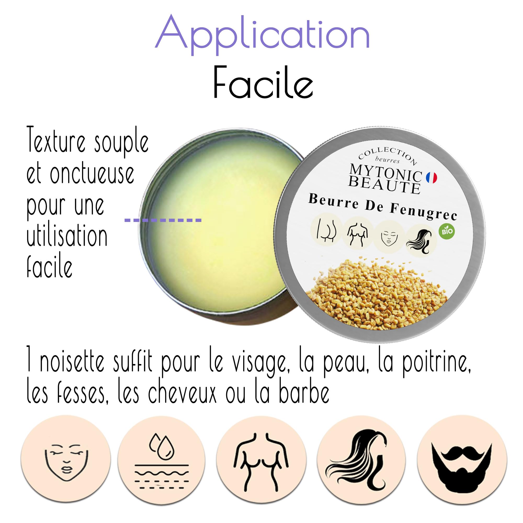 Soin Corporel Beurre de Fenugrec Bio pour Poitrine, Fesses, Hanches, Acné, Cheveux et Visage125gr | Hydratant - Nourrissant | Volumisant | Concentré 25% EN PLUS (125g)