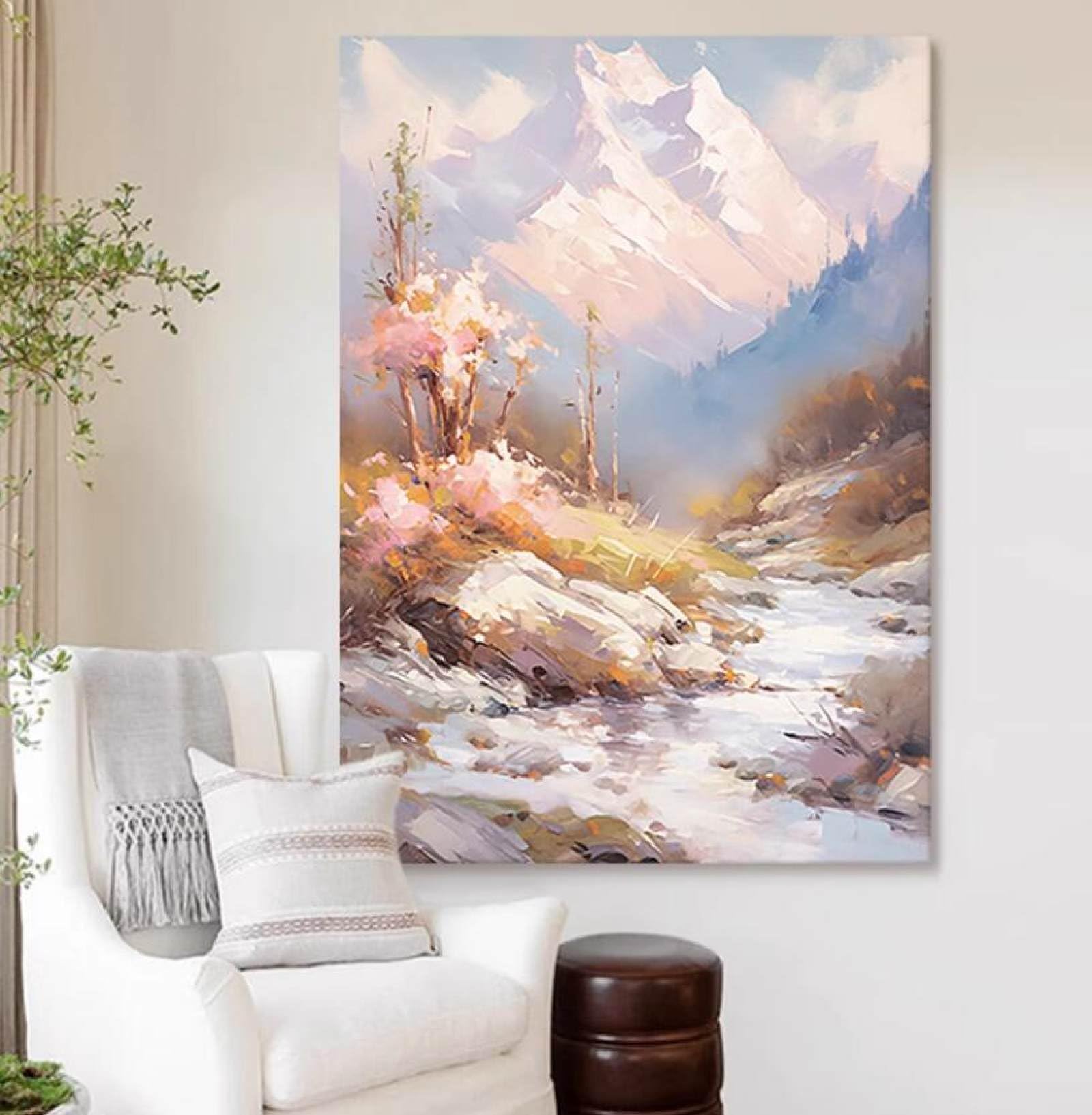 Peinture à l'huile de montagnes abstraite faite main grande toile de luxe pour salon