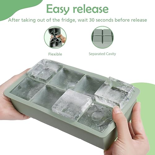 Miniatura 3 de Bandejas grandes para cubitos de hielo con tapa, paquete de 3 moldes grandes de silicona SAWNZC para cócteles de whisky, bandejas de hielo cuadradas