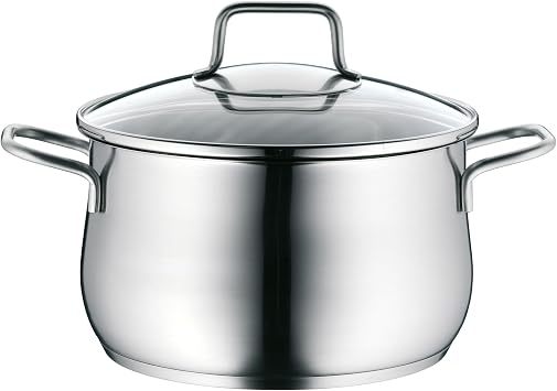 WMF Brilliant 6-Piece Induction Saucepan Set with Glass Lid, Matt Cromargan Stainless Steel, Induction Pots Set, Uncoated