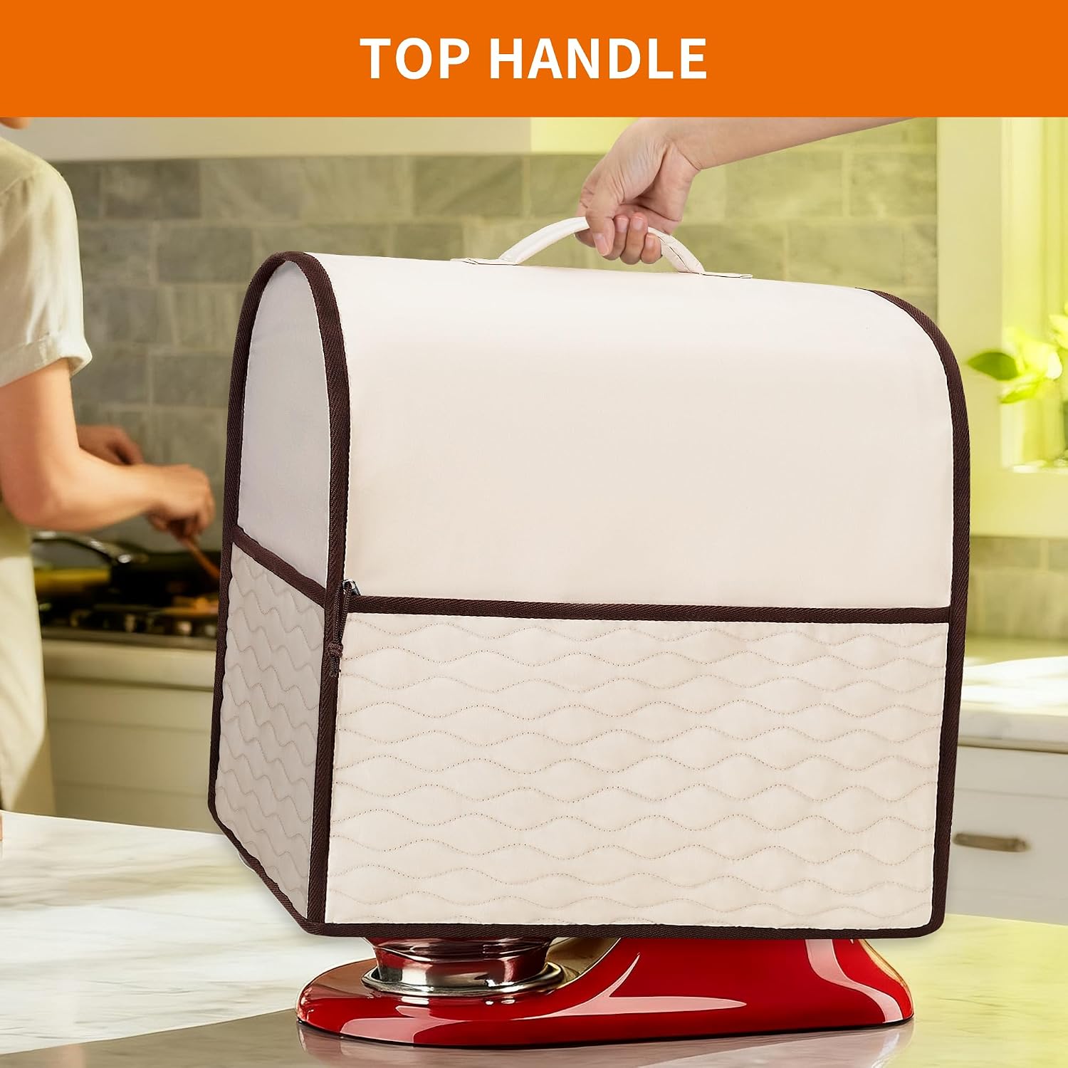 YARWO 2026 Upgraded Dust Cover Compatible with KitchenAid Mixer Tilt-Head 4.5/5 Quart, Quilted Stand Mixer Cover with Aluminum Lining and Pockets for Kitchen Appliance Accessories, Beige