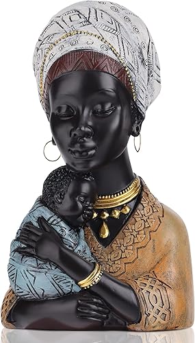 LCCCK Estatuilla africana de madre e hijo, figura de resina africana de princesa afroamericana, estatua de madre con bebé, adecuada para gratitud,