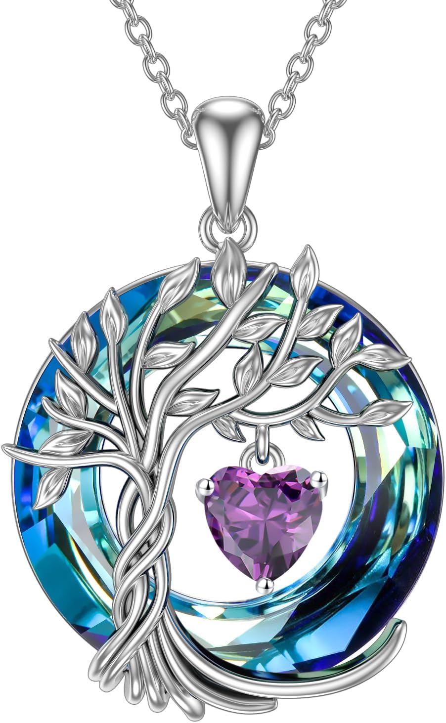 TOUPOP Tree of Life Birthstone Necklaces 925 Sterling Silver Irish Celtic Tree Pendant with Austrian Crystal Birthday Jewelry for Women Wife Mom