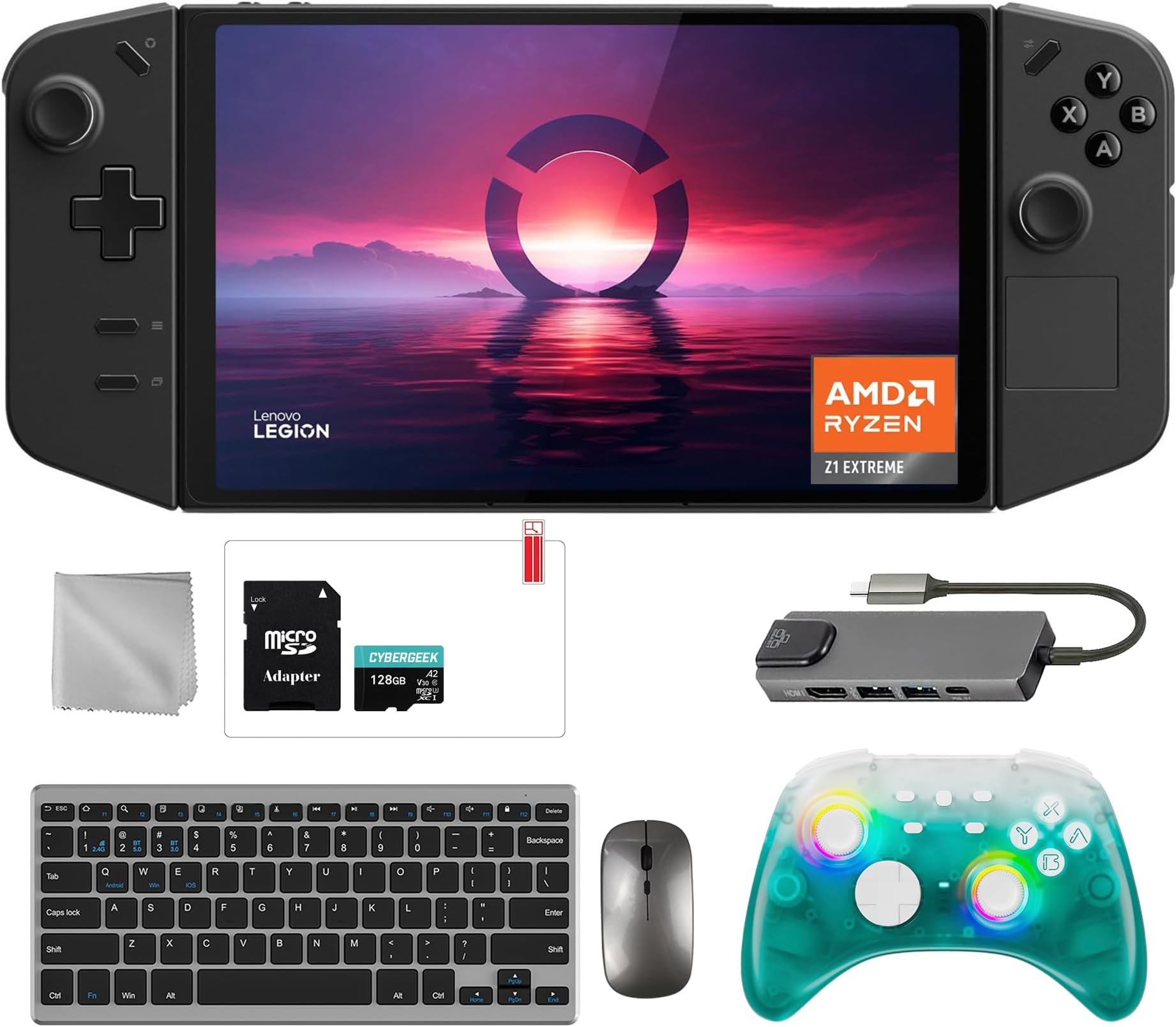 LenovoLegion Go 2TB SSD Gaming Handheld 8.8-inch Touchscreen 144Hz 2K QHD AMD Ryzen Z1 Extreme Processor, Black Ice Wireless Pro Controller, Hub, 128GB MicroSD, Keyboard & Mouse, 8 in 1 Bundle
