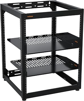 ECHOGEAR 15U Open Frame Rack w/Optimal Air Flow, DIY Assembly, 20.4 Depth | Wall mountable enclosure includes 2x vented shelves, 25x mount screws, 4x leveling feet, 4x shelf stops, 2x securement stops