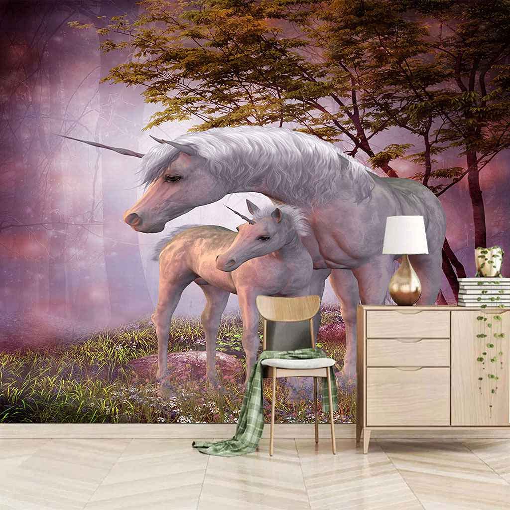 Papier peint cheval blanc 200x140 cm pour transformer votre salon en forêt sauvage