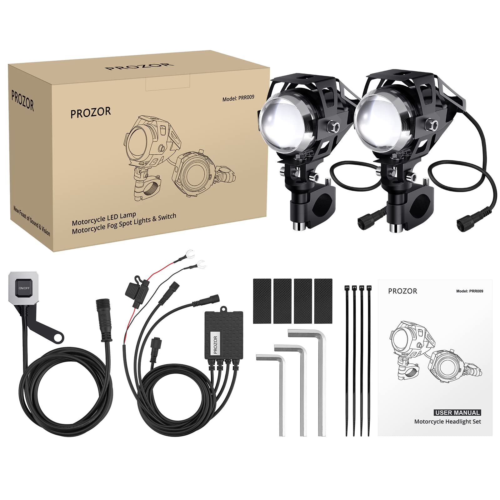PROZOR 2 * U5 Faro Moto 15W 3000LM 2PZ Luci Anteriori per Moto Impermeabile Spotlight Faro per Motocicletta con Interruttore ON/OFF Lampada Antinebbia per Veicoli a 12/24V Come Motocicli Biciclette