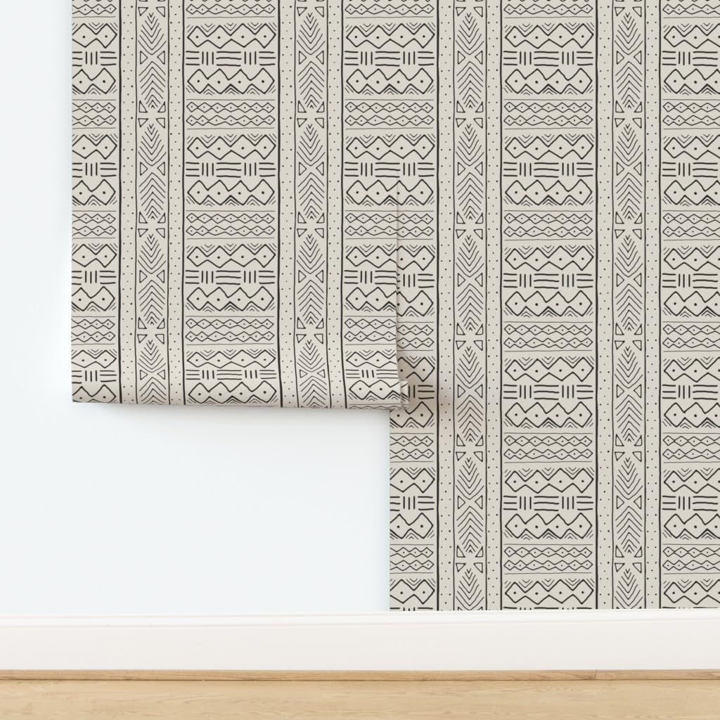Peel & Stick Wallpaper 3ft x 2ft - Mudcloth Black African Tribal Decor Custom Removable Wallpaper by Spoonflower
