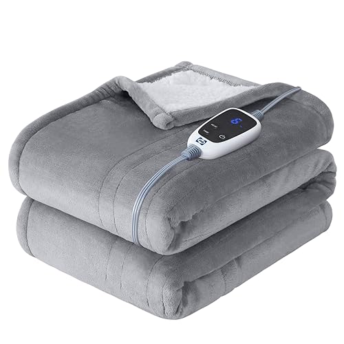 SEALY Electric Throw Blanket, Flannel & Sherpa Heated Throw with