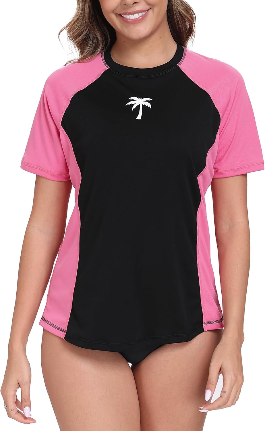 Halcurt Women's Short Sleeve Rash Guard Swim Shirt with Built in Bra UPF50+ Lightweight Quick Dry Swimsuit Top