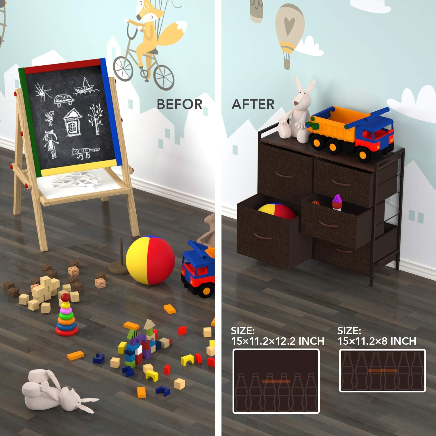 ROMOON Dresser Organizer with 5 Drawers, Fabric dresser tower for Bedroom, Hallway, Entryway, Closets - Espresso -