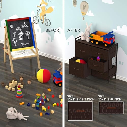 Miniatura 4 de ROMOON - Organizador de aparador con 5 cajones torre de tela para dormitorio Gris oscuro, Espresso, Gris