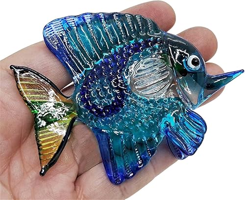 Miniatura 3 de Pequeña figura de pez mariposa transparente de 3 pulgadas de largo, color azul, verde, amarillo, miniatura, de vidrio soplado a mano, colorido, vida