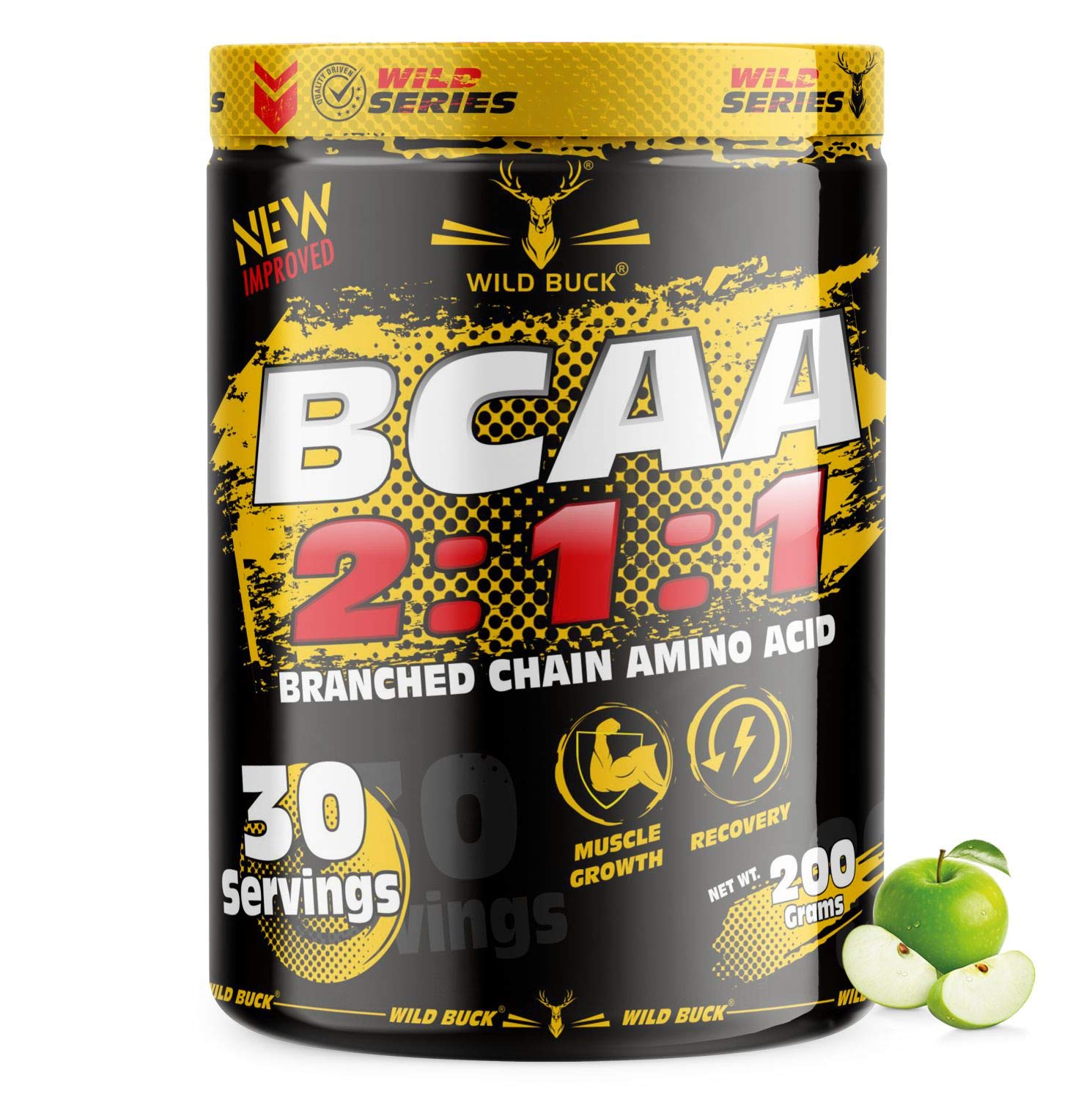 BCAA 2:1:1 - Pre/Post Workout Energy Supplement with L-Glutamine & L-Taurine, Dietary Supplement - 30 Servings, Green Apple
