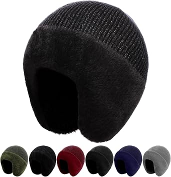 MEJORMEN M/L/XL/XXL Mens Winter Beanie with Earflap Women Warm Thermal Fleece Knitted Hat Stocking Caps Skull Cap for Outdoor