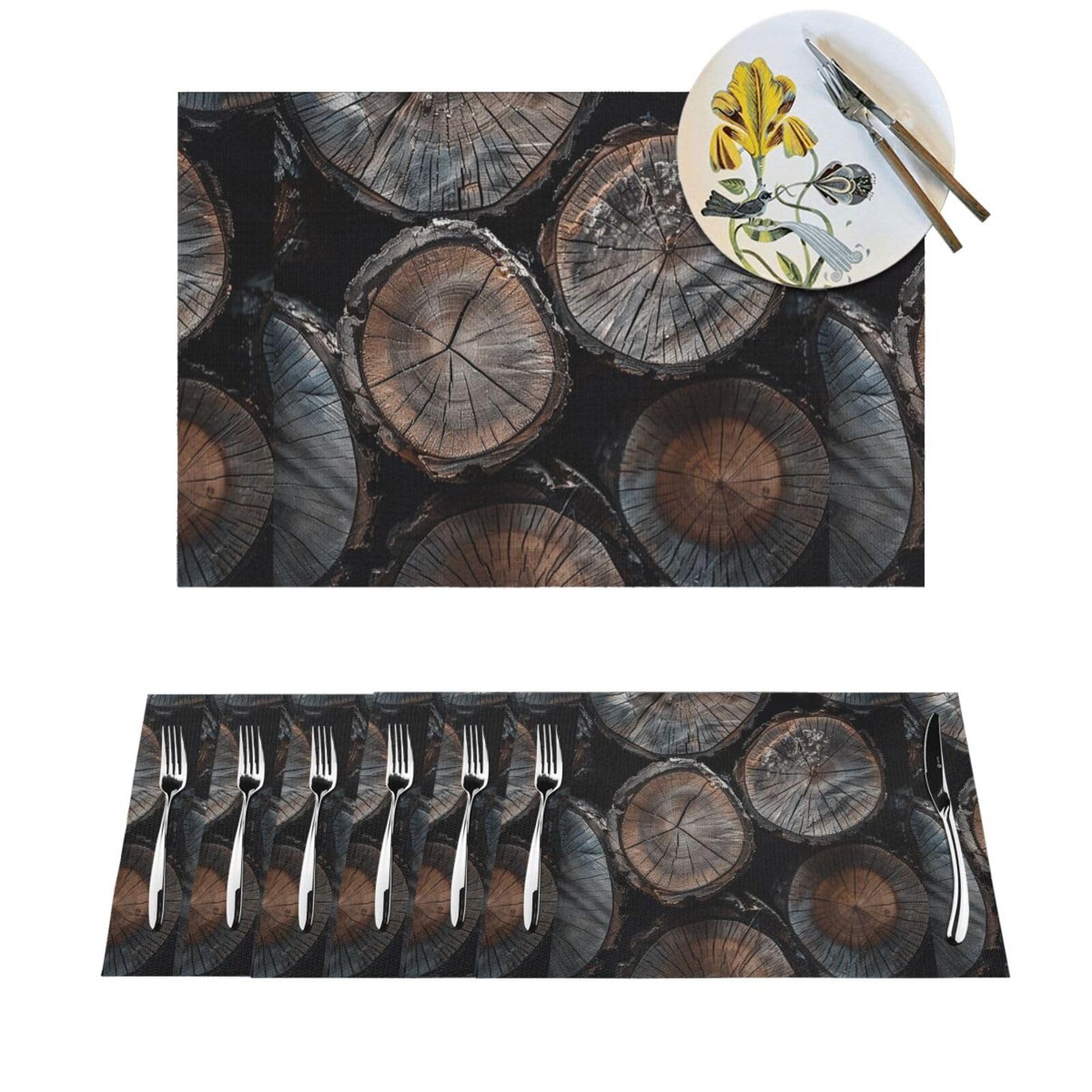 Woven Placemats Round Cut Wood Durable Table Mats Indoor Place mats Washable Non-Slip Heatproof Woven Placemats for Dining PVC Place Mat for Dinners Wedding Parties