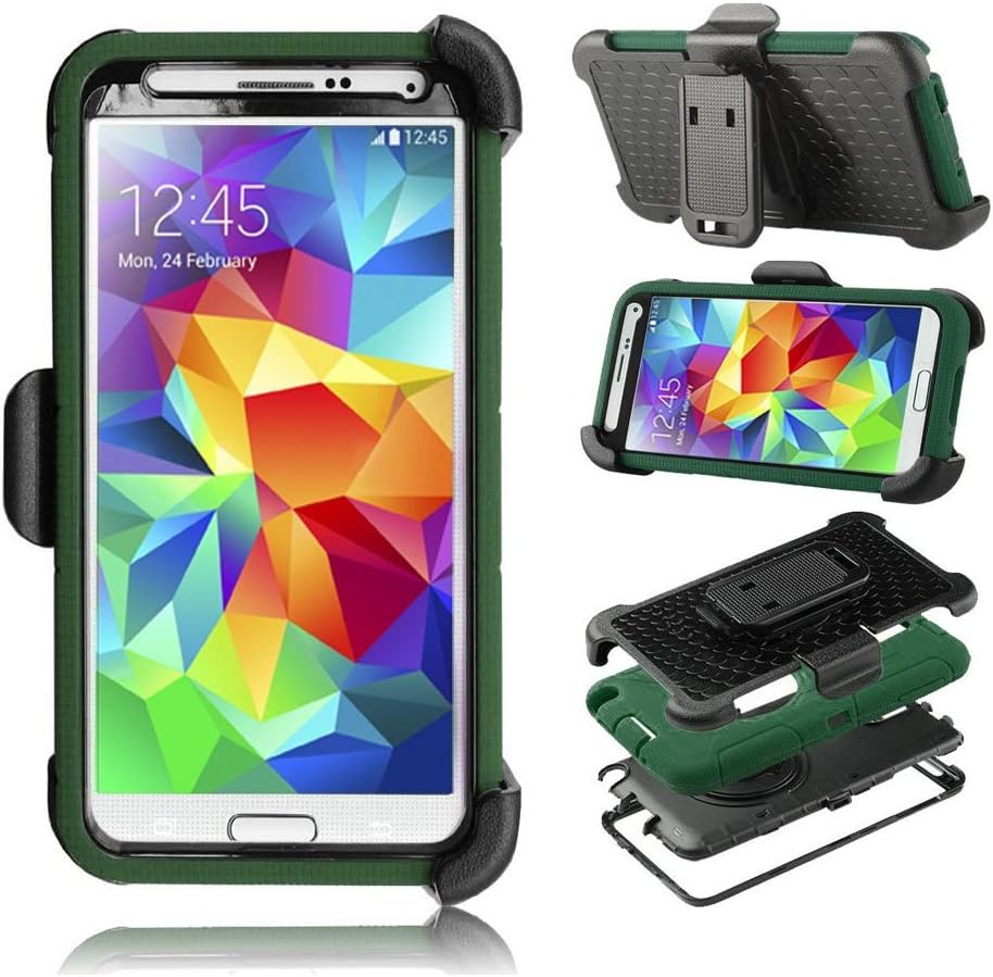 Galaxy S5 Case, I9600 Case, Aitech TPU Rubber & Silicone Ultra Shock&drop-proof Amy-grade Protective Hard Defender Case with Stand & Clip for Samsung Galaxy S5 I9600-Army Green