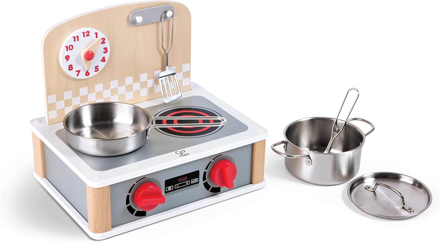Hape Wooden 2-in-2 Kitchen & Grill Set| Pretend Realistic Role Play Kitchen Toys for Kids