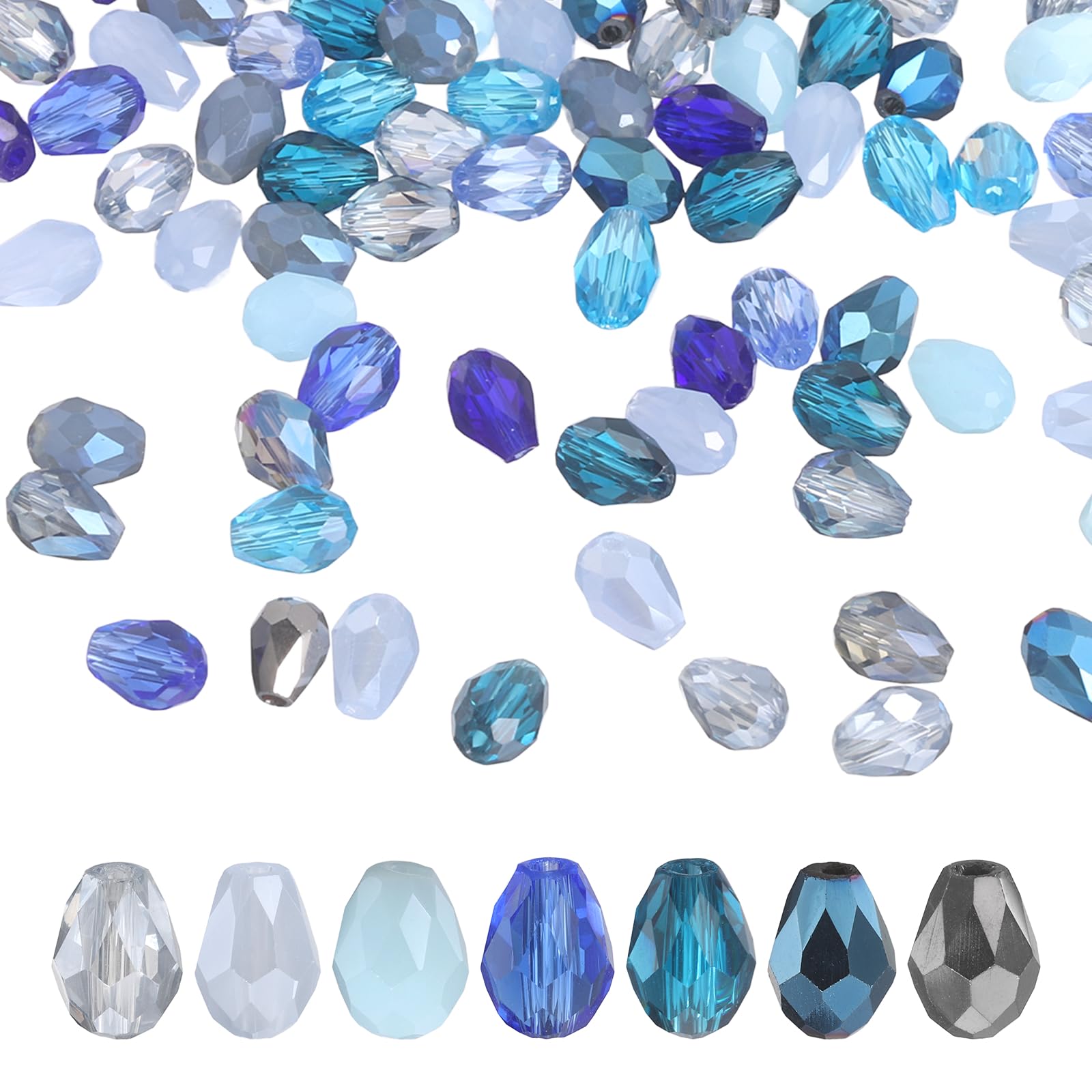 sourcing map 200 PCS Teardrop Crystal Glass Beads, 6x8mm Faceted Shape Crystal AB for Necklace Bracelet Earrings DIY Jewelry Crafts Making Supplies, Blue
