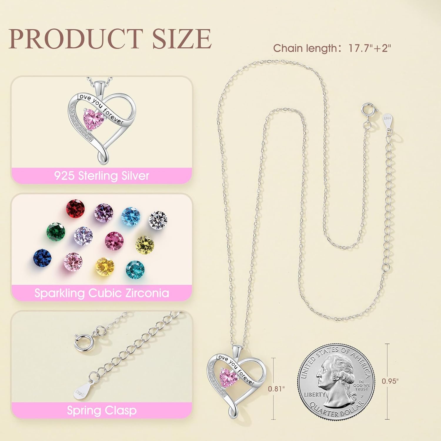 Infinity Heart Necklaces for Women - S925 Sterling Silver Love Heart Birthstone Pendant Necklace, Wedding Anniversary, Birthday, Mothers Day Gifts for Mom, Mother, Wife, Girlfriend - Image 5