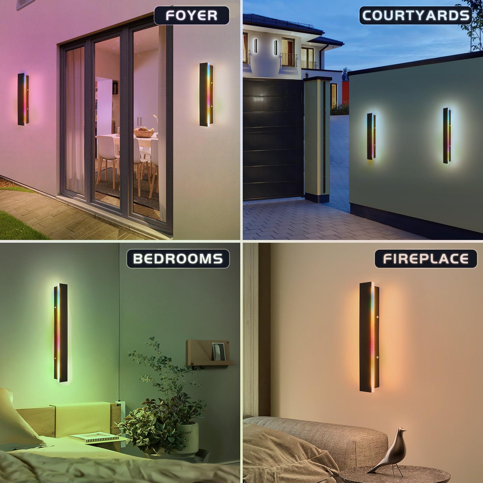 RGB Lang Außen Wandleuchte mit Fernbedienung LED Dimmbar Wandlampe Garden IP65 Wasserdichte Wandlichter Innenbereich Modern Wandlampen Wohnzimmer Schlafzimmer Garten (80cm 46w)