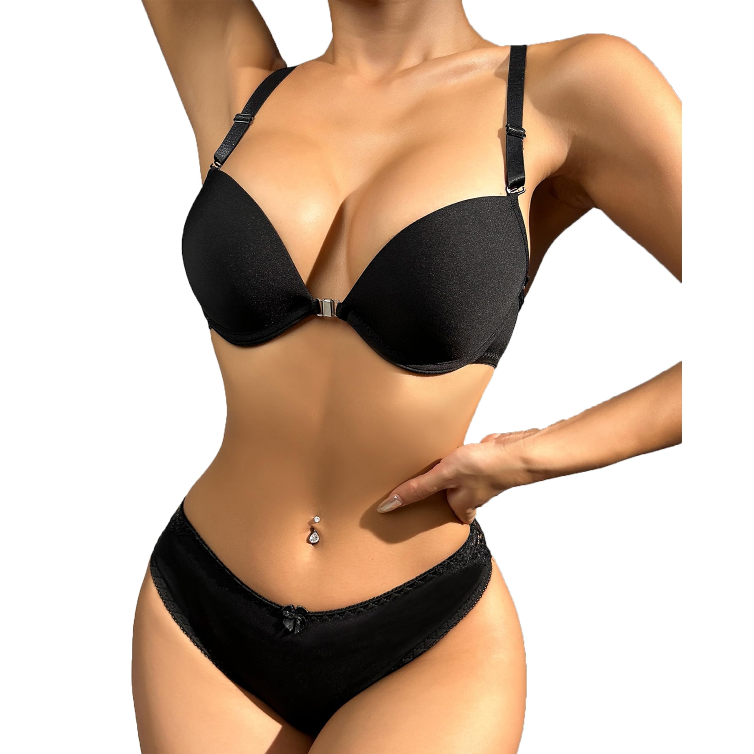 CotoranceWomens Padded Bra and Lace Panty Set Underwire Front Closure Halter Lingerie Set