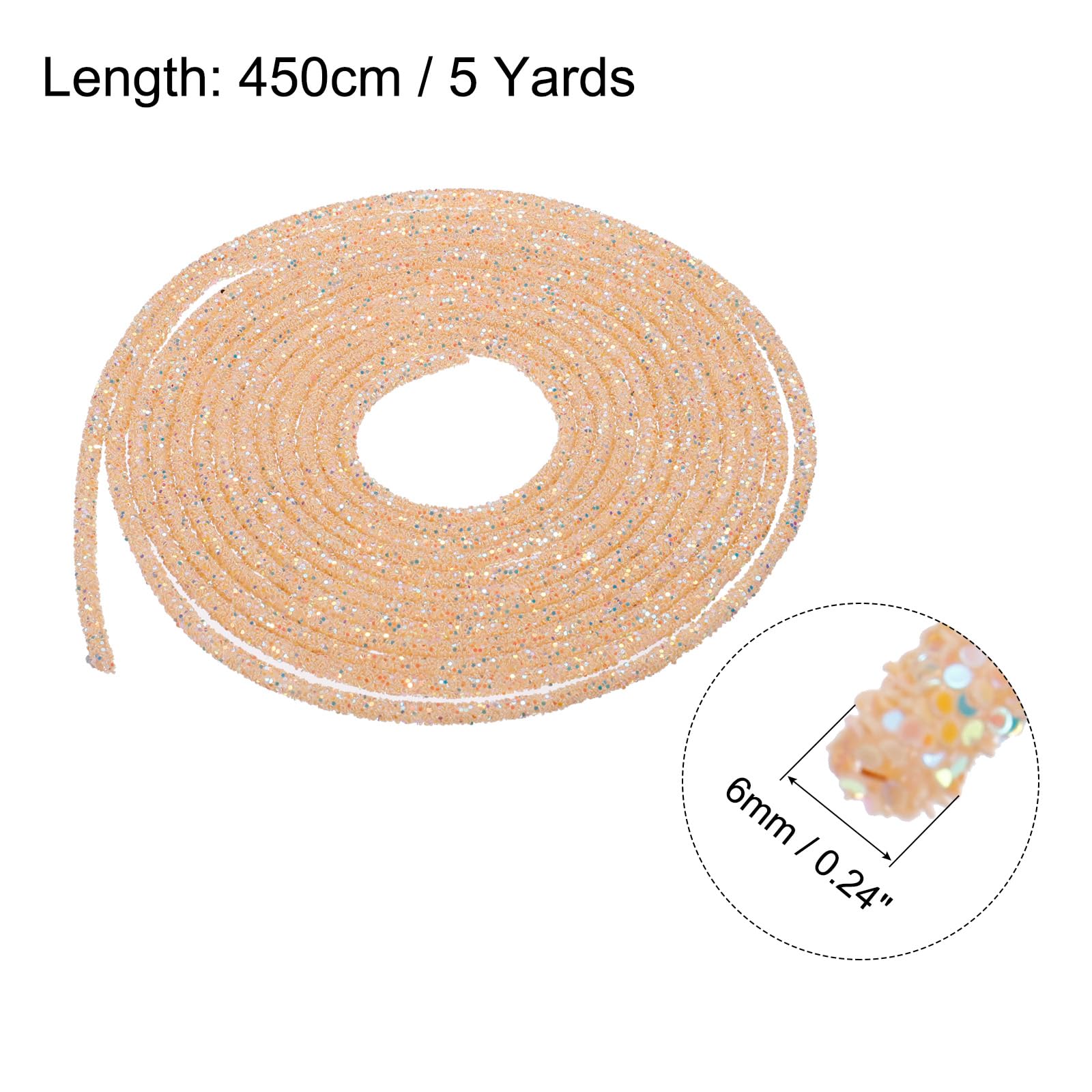 sourcing map 5 Yard 6mm 0.24 inch Glitter Sequins Rope Sequins Rhinestone Tube Cord for DIY Wedding Dresses Costume Clothing Shoes Jewelry Accessory Clear White — view 30