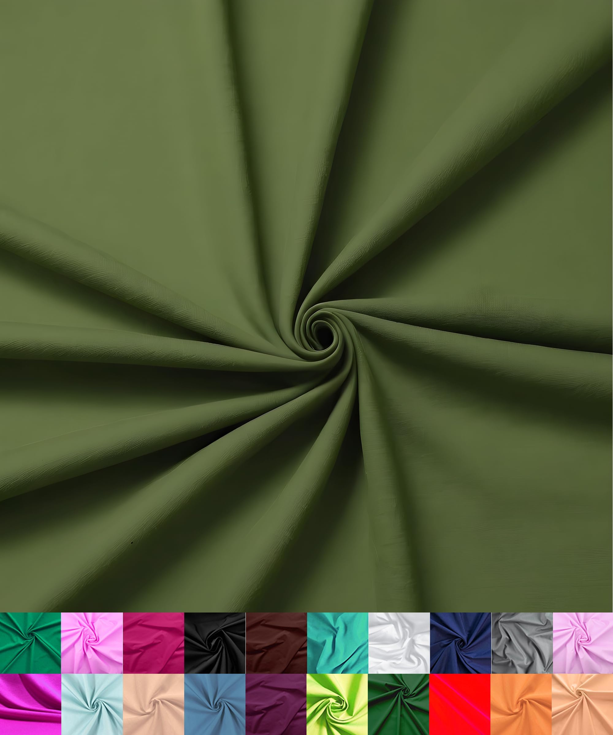 Barcelonetta | Poly Cotton Fabric for Sewing | Broadcloth Fabric | by the Yard | 60" Wide Roll | Lightweight, Breathable | Lining, Home Textile, Skirts, Tote Bags (Olive, 2 Yard)