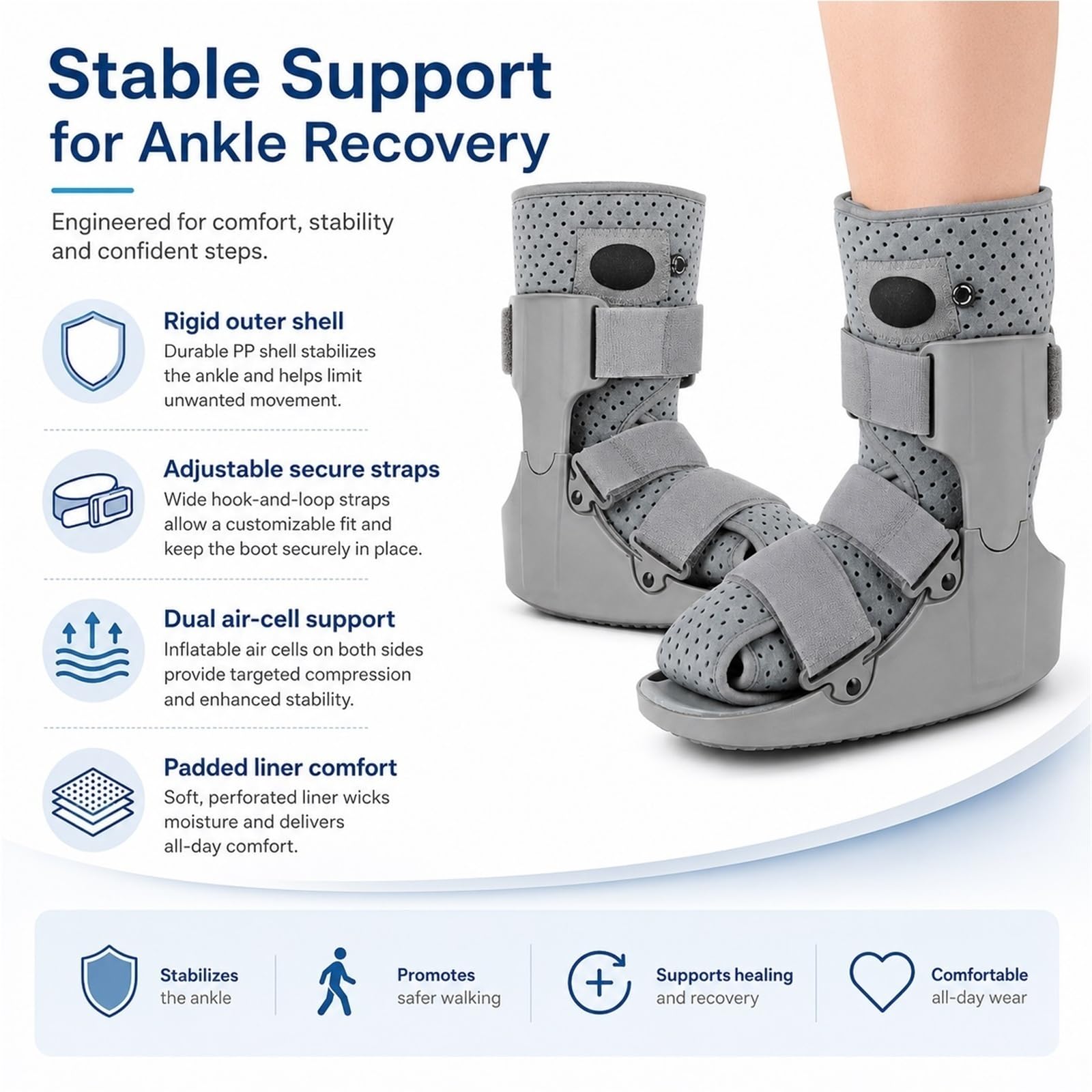 Bota Ortopédica para Fractura de Pie y Tobillo - Bota Walker de Aire Postoperatoria para Lesión de Aquiles y Esguince - Inmovilizador de Pie para Hombre y Mujer(M)
