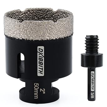 DKIBBITH Dry Diamond Core Drill Bits, 2 Inch Tile 50mm Vacuum Brazed Angle Grinder Hole Saw for Porcelain Ceramic Granite Brick Concrete with 5/8-11 Thread to 3/8 Hex Shank Adapter, Black