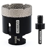DKIBBITH Dry Diamond Core Drill Bits, 2 Inch Tile 50mm Vacuum Brazed Angle Grinder Hole Saw for Porcelain Ceramic Granite Brick Concrete with 5/8-11 Thread to 3/8'' Hex Shank Adapter, Black