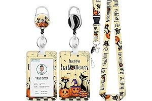 Stylish Halloween Pumpkin ID Badge Holder with Black Cat Lanyard and Utility Accessories