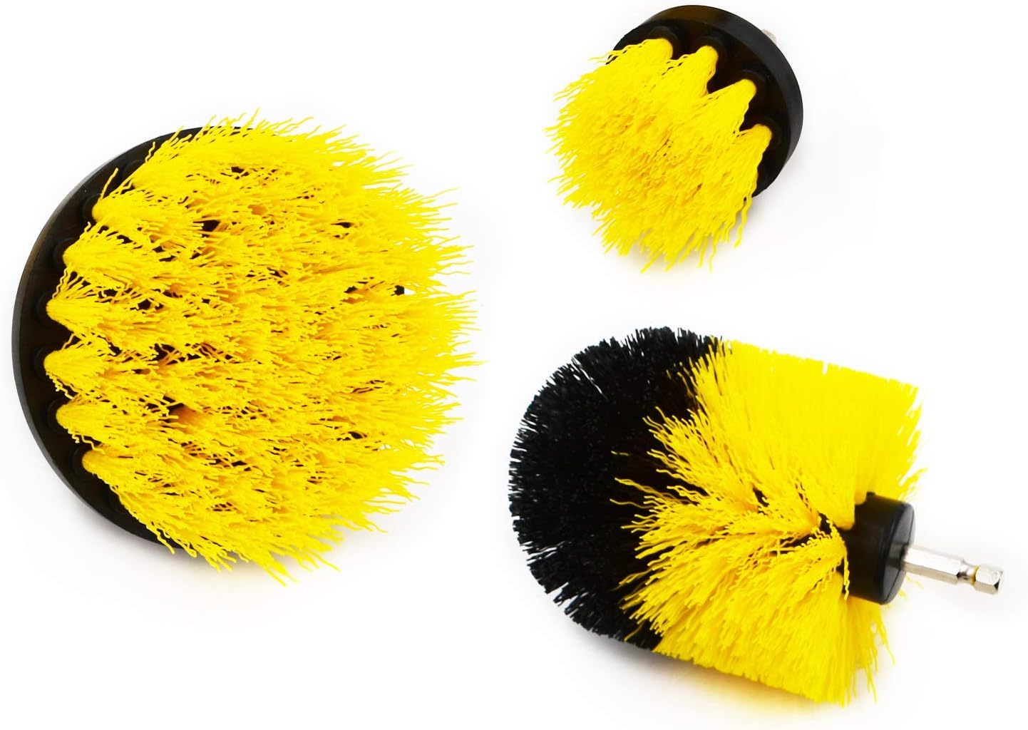 Electric Drill Scrubbing Brush Kit, GOXAWEE 3Pcs/Set Drill Powered Cleaning Brush Attachments, Medium Bristles, Yellow, All Purpose Power Scrubber Kit for Bathroom, Automotive, Grill, Brick, Fireplace