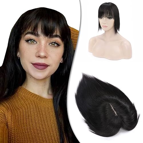 Extensiones de cabello humano con flequillo, base de seda, extensiones de cabello con clip en la parte superior, extensiones de cabello de repuesto
