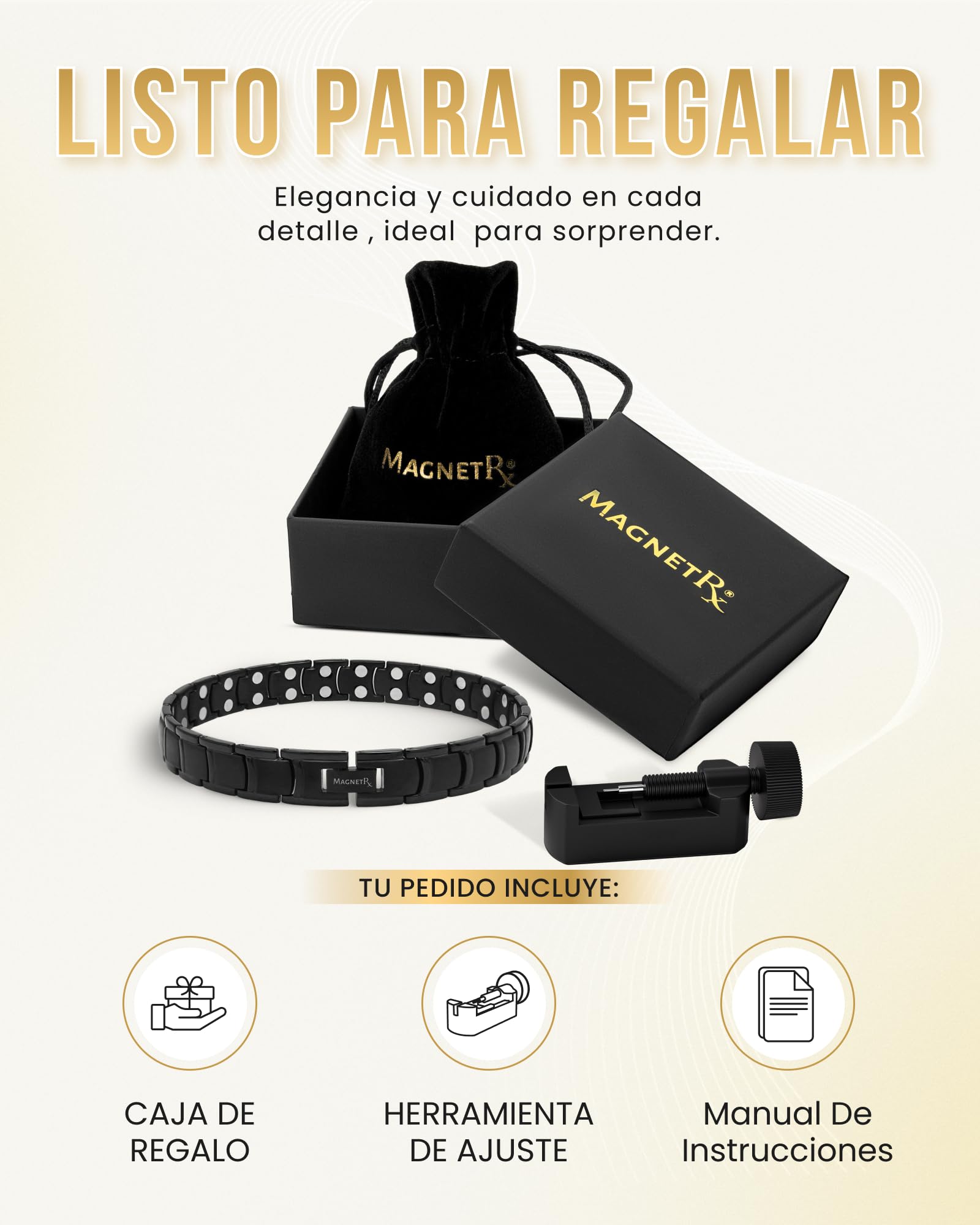 MagnetRX® Tobillera Magnética Terapéutica - Tobillera Hombre con Imanes Magnetoterapia para el Alivio de la Artritis -Tamaño Ajustable con Herramienta Incluida (Negra)