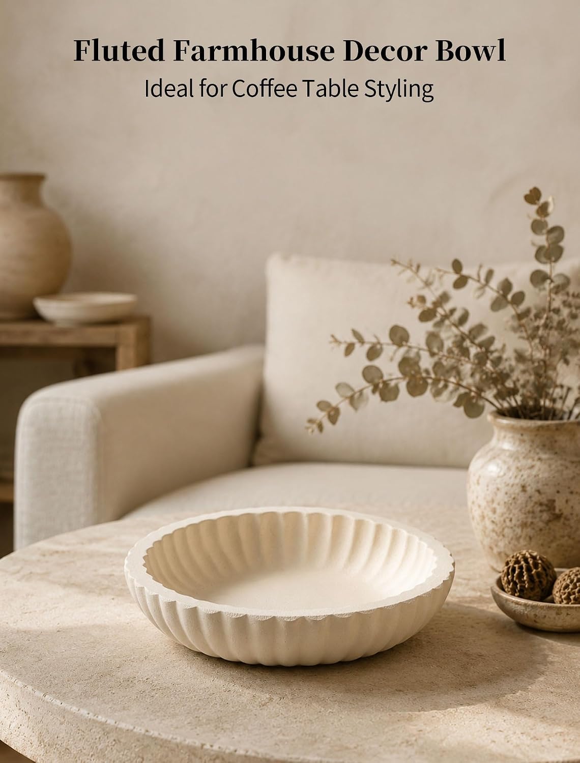 Hanobe Modern Decorative Key Bowl, 10-inch Fluted Design Coffee Table Decor