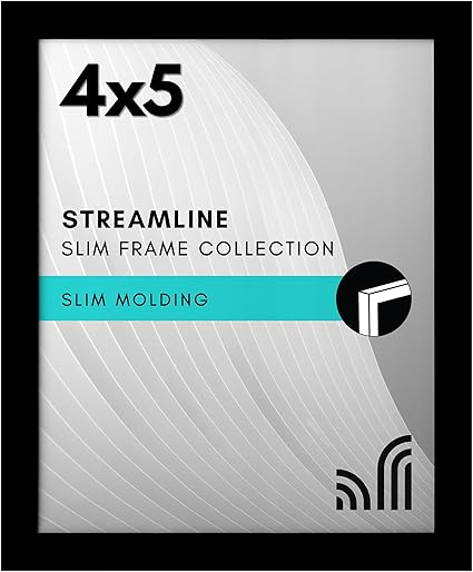 Americanflat 4x5 Picture Frame with Shatter-Resistant Glass - Streamline Collection - Thin Border Photo Frame for Tabletop and Wall Display - Hanging Hardware and Easel Stand Included - Black