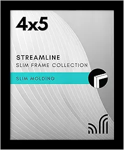 Americanflat 4x5 Picture Frame with Shatter-Resistant Glass - Streamline Collection - Thin Border Photo Frame for Tabletop and Wall Display - Hanging Hardware and Easel Stand Included - Black