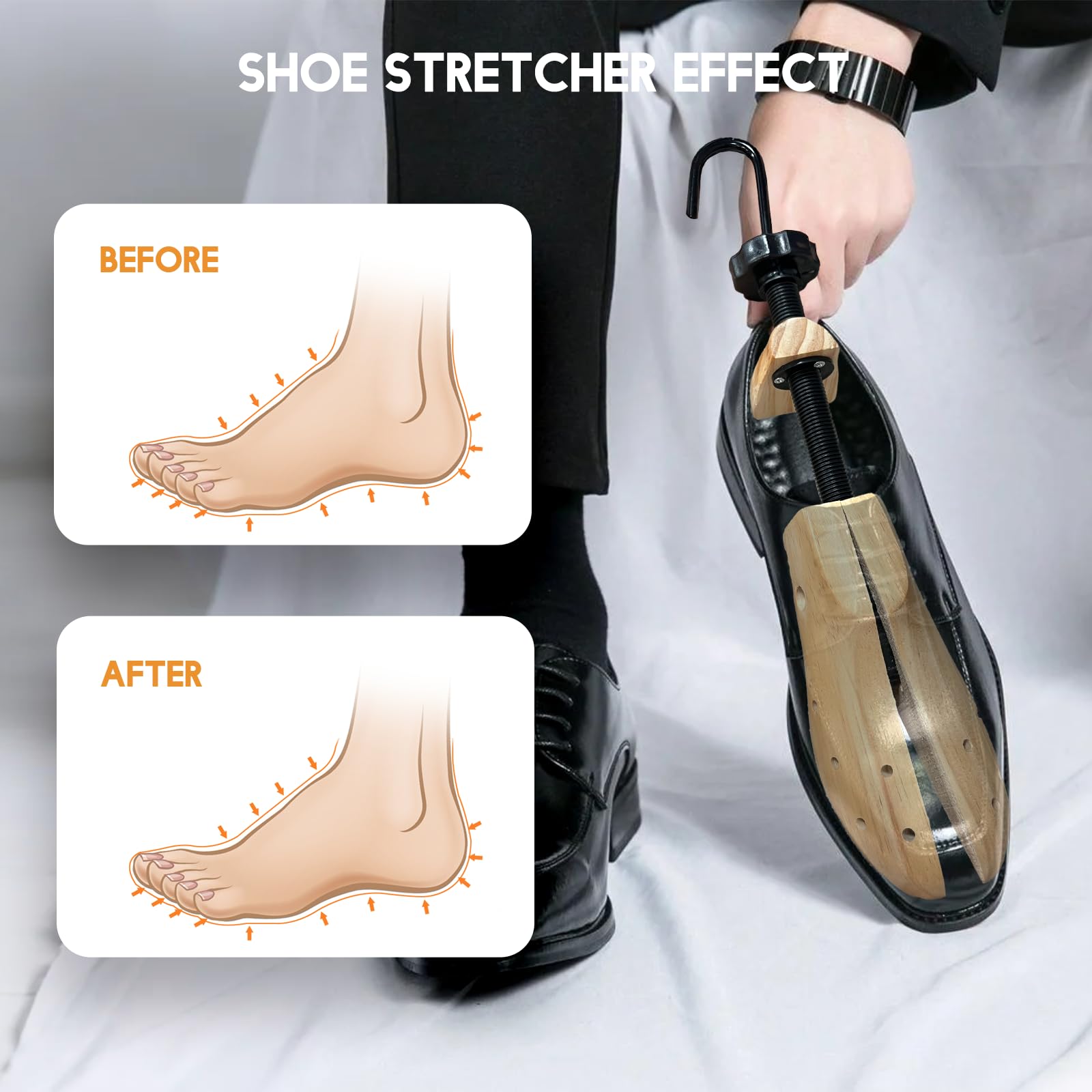 Schuhspanner aus Holz, für Damen und Herren, professioneller 4-Wege-Schuhspanner aus Holz, Stretch-Länge, Breite für breite Füße