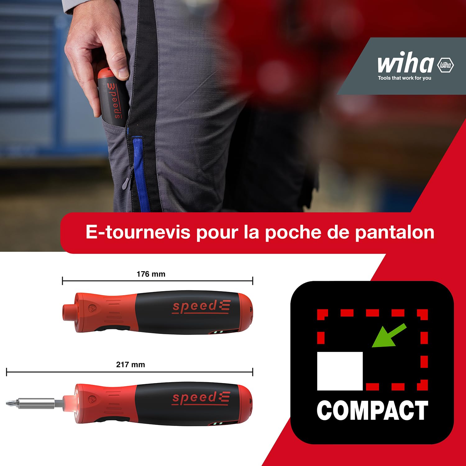 WIHA WERKZEUGE GMBH SpeedE PocketDrive 1N-5Nm | (45791) Bit set in box and pouch I 1.0 Nm + 5.0 Nm I cordless screwdriver in storage box with USB charging cable