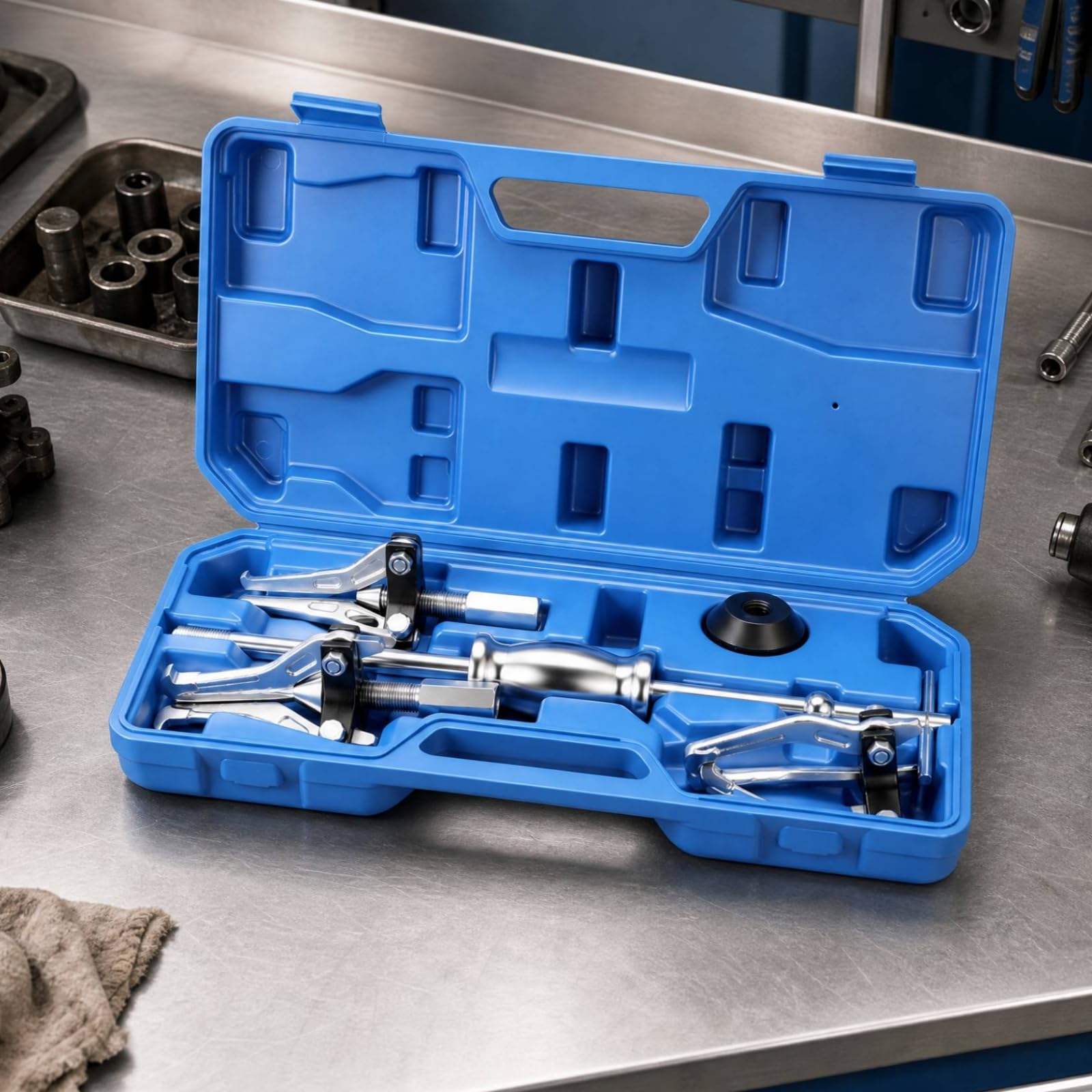 Kit Extracteur Roulement 5 Pièces en Acier Carbone Poignée Coulissante Bagues Adaptatrices pour Travaux Maintenance Automobile Atelier Mécanique, Bleu