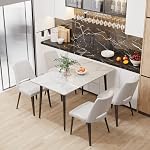 Wisfor Kitchen Dining Table Rectangular: 48 x 28 Inch Modern Sintered Stone Marble Effect Table Top with Tapered Metal Legs 4 Seat Breakfast Table for Dining Room, Restaurant, Living Room Furniture