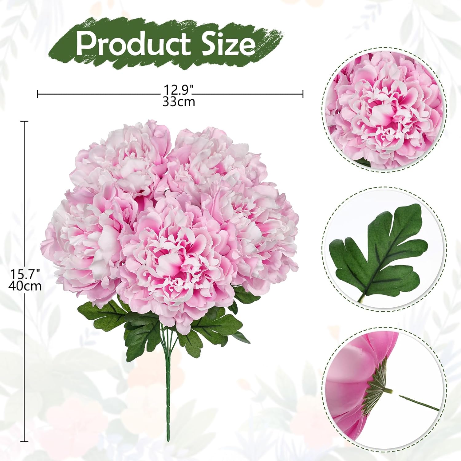Briful Artificial Peony Flowers Bouquet 15.7" Faux Pink Silk Peonies Floral Arrangement Fake Flowers for Home Office Wedding Party Table Centerpiece Decor - Image 2
