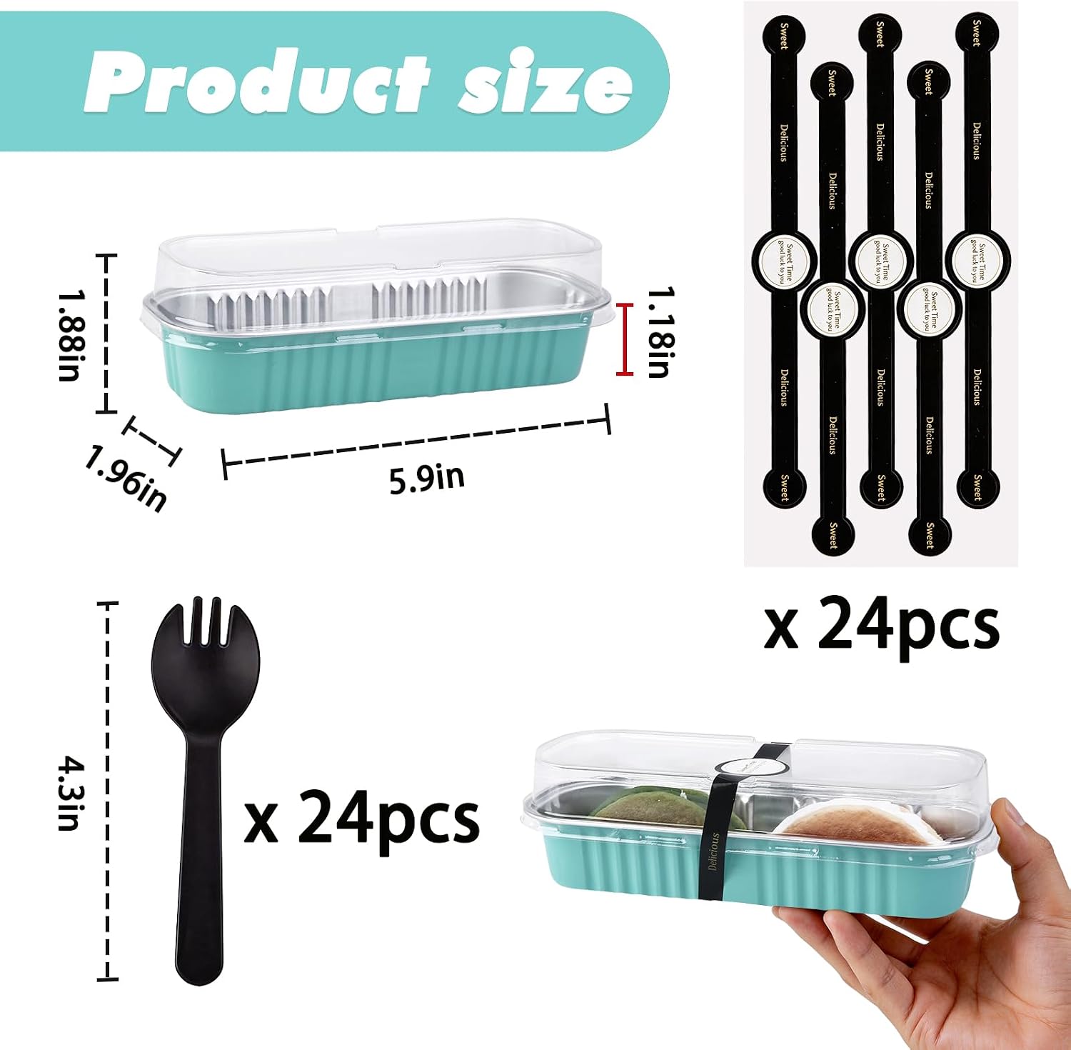 24 Pack Mini Loaf Pans, 7.5oz Mini Cake Pan & Mini Cupcake Pan Set – Disposable Aluminum Baking Pans with Lids, Spoons & Stickers, Premium Sturdy Gift Set for Cakes, Cupcakes, Desserts & Party Treats